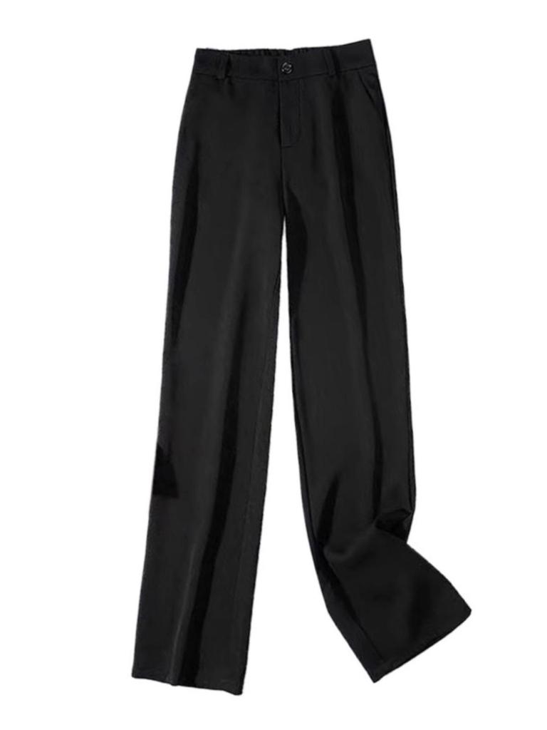 Весна 2024 г., черные, с высокой талией, широкие, утягивающие, прямые брюки - новая мода, повседневный стиль с драпировкой