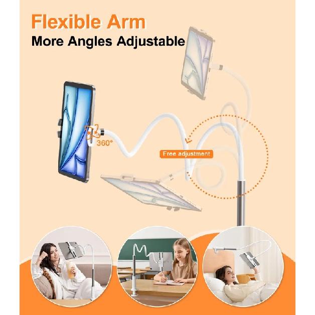 Oatsbasf Gooseneck Tablet Holder for Bed Lying Down w/ Clamp Flexible Arm Overhead Phone Mount for Desk Bedside Cell Phone Stand