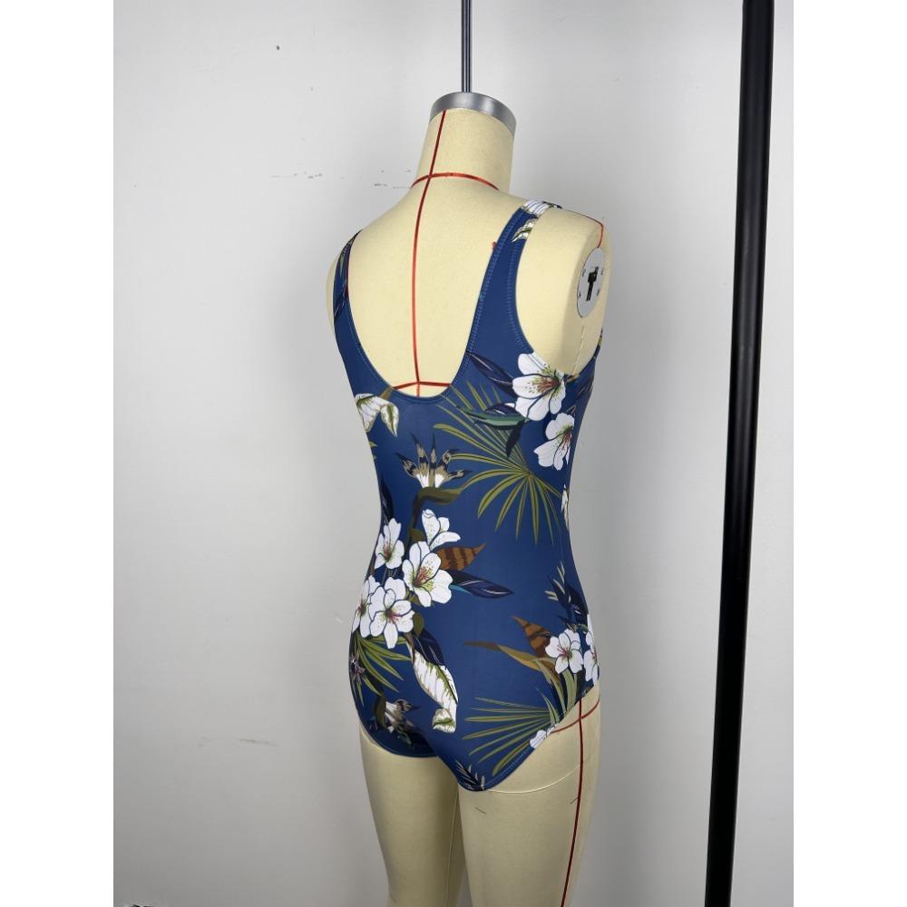 Элегантный винтажный цветочный слитный купальник для женщин, утягивающий ретро-дизайн со съемными подушечками, высокоэластичная ткань, круглый вырез, открытая спина