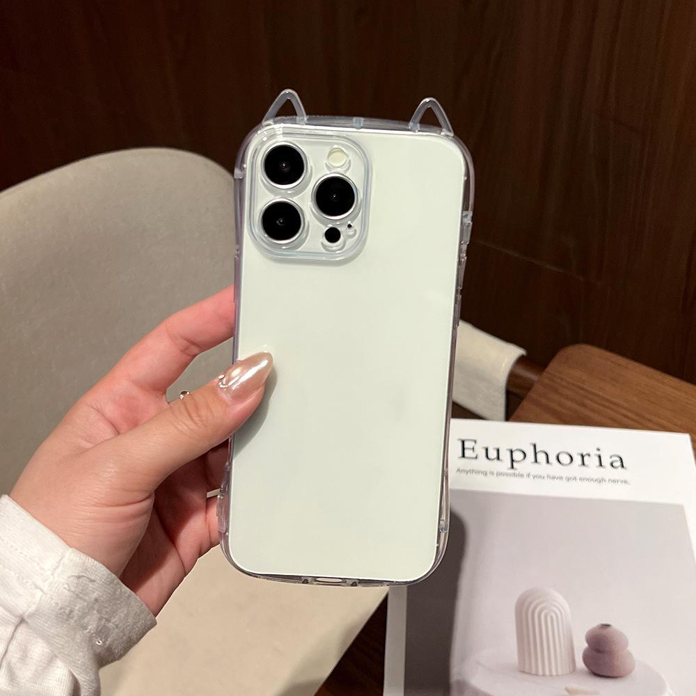 Прозрачный чехол для телефона с ушками кошки для iPhone 17 Air 16 Plus 15 14 13 12 11 Pro Max X XS XR 7 8 SE 2022 2020 Минималистичный Ударопрочный Прозрачный Защитный Чехол