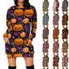 Women's Autumn And Winter Hooded Sweatshirt Dress Halloween Print Dress