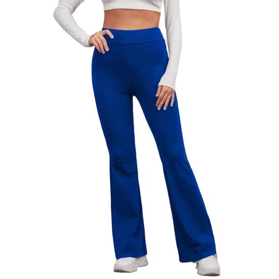 High-Waist Elastic Waistband Control Tummy Lady Trousers Women Solid Color Sports Flared Pants Streetwear