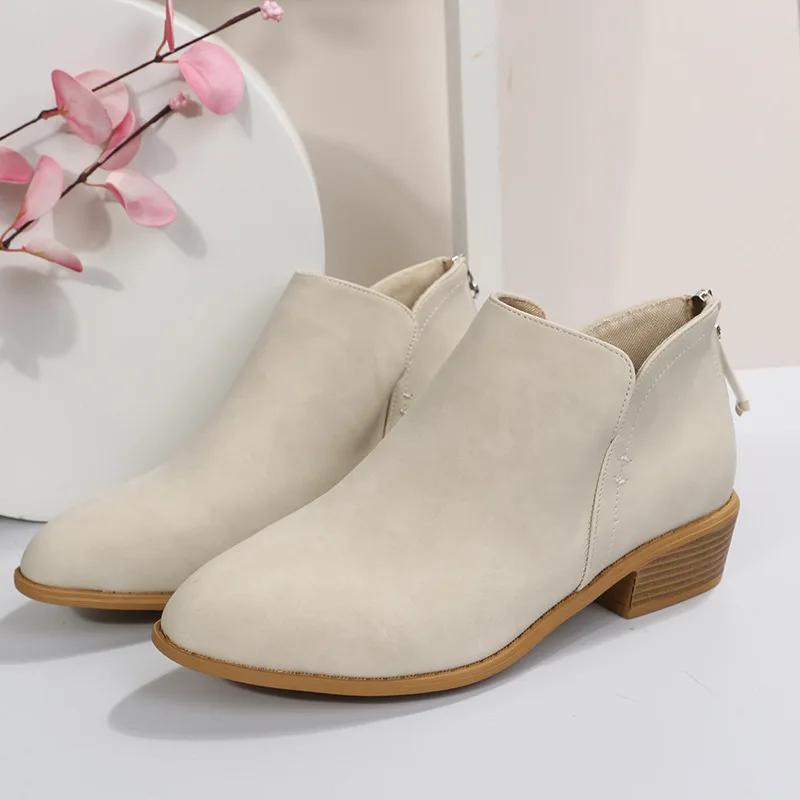 Fashion Women Boots Pointed Toe Suede Women Chelsea Boots Big Size British Style Ankle Boots High Quality Thick Heel Woman Shoes