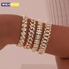 Paperclip Chain Bracelet 14K Gold Plated Cubic Zirconia Watch Strap Chunky Link Adjustable Stackable Jewelry For Women Girl Gift