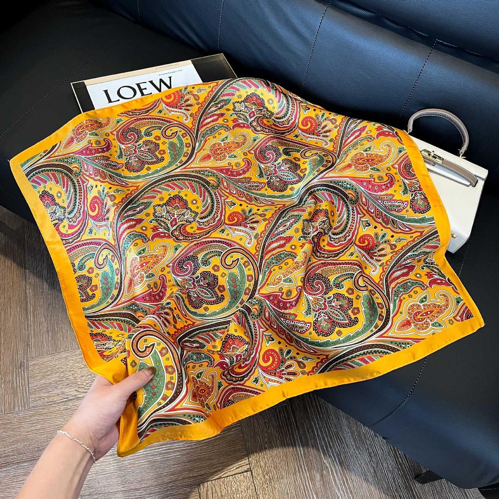 Luxury Paisley Square Scarf Women Print Satin Neckerchief Spring Hair Band Foulard Bandana Echarpe Tie Shawl Wraps