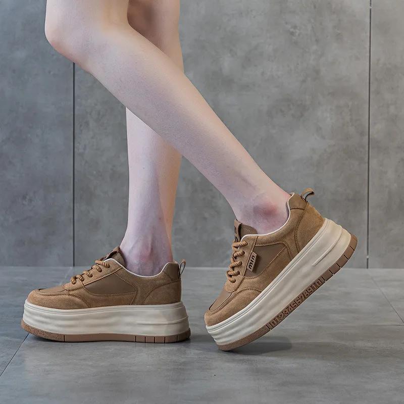 Высококачественные 7 см Тканевые Замшевые Натуральная Кожа Модные Женские Осенние Массивные Кроссовки Платформа Танкетка Женские Вулканизированные Новые Весенние Туфли