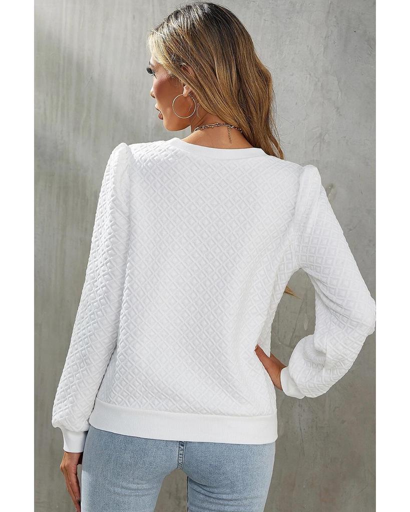 Azura Exchange White Textured Puff Long Sleeve Round Neck Top