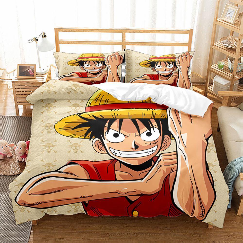 ONE PIECE series Luffy cartoon animation 3d digital printing children's student dormitory/home three-piece set