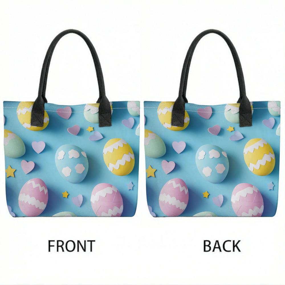 Cute Easter Egg Pattern Tote Bag Casual Large Capacity Daily Use Handbag