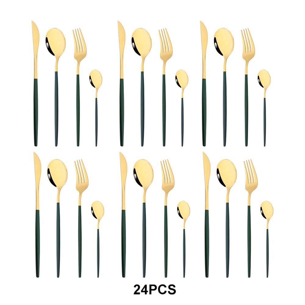 Набор посуды из нержавеющей стали, кухонный набор, 24 шт., черное золото, нож, вилка, ложка, роскошный набор посуды, ужин, свадьба, зеркало, столовые приборы