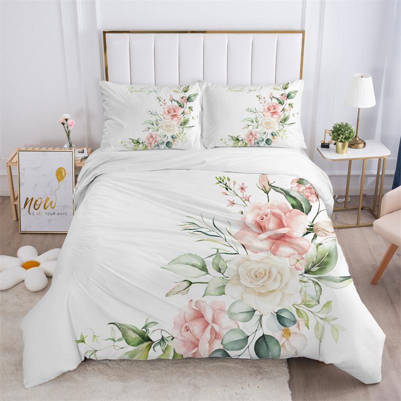 Комплект постельного белья Rustic Flower White из микрофибры с изображением листьев деревьев и цветов, комплект пододеяльников с 3D-принтом и наволочками, декор комнаты