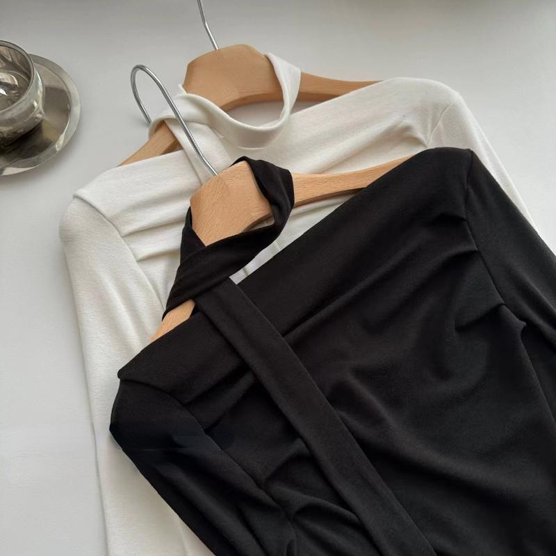 Укороченные футболки Y2K, женские шикарные топы с длинными рукавами, женская винтажная модная футболка с открытыми плечами, женская весенняя повседневная футболка на шнуровке