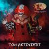 Creepy clown, Halloween animatronic, 173 cm, glowing eyes, sound activation, movable arms and head, battery operated, plastic, metal, red