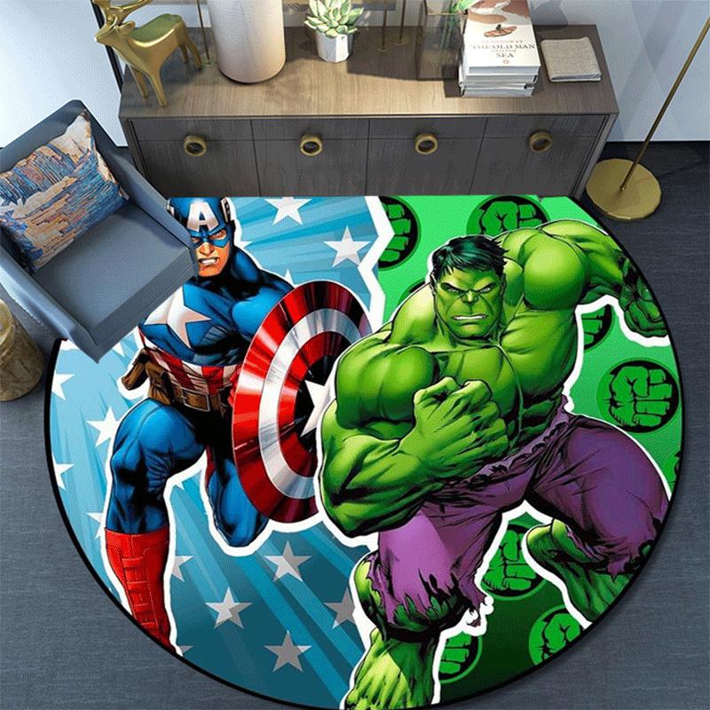1pc Captain America Round Area Rug,Non Slip,Machine Washable Polyester Carpet for Living Room,Bedroom Decor