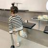 Girls Casual Korean Version Simple Suit High-necked Hoodie Autumn and Winter Children's Wear Striped Wide Leg Pants 2pcs