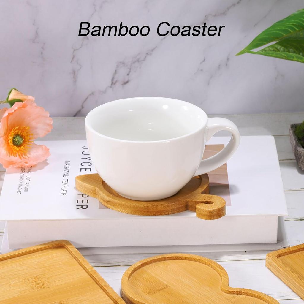 uxcell 4PCS Mosaic Bamboo Coasters, 3.7 Inch Blank Base Trays, Round Drinking Cup Coaster, Wooden Drinks Coasters for Coffee Table Dining Table