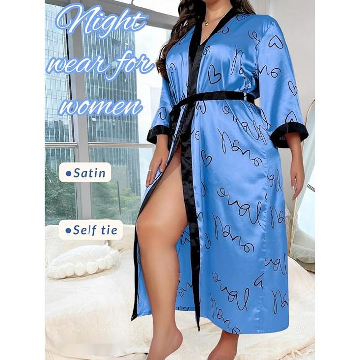 Женский халат на День святого Валентина больших размеров, сексуальный атласный халат, длинная одежда для сна