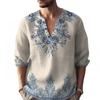 Fashion 3D Print Shirts for Men Spring Autumn Long Sleeve V-Neck Pullover Tops Vintage Casual Men Beach Shirt Streetwear