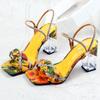 Crystal Ankle Strap Design Sandals Women 2024 Summer Printed Heeled Sandals 8.5cm Clear High Heels Sandals Party Shoes Size 42