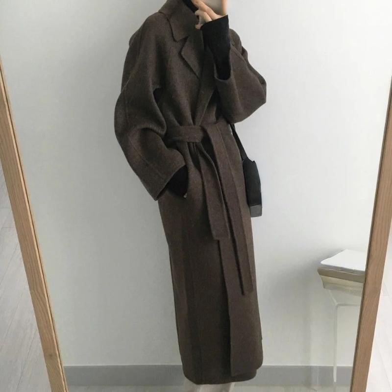 Long Wool Blend Jacket For Woman 2023 Solid Color Coat Batwing Korean Winter Warm Loose Overcoat Mujer Snow Wear Long New Jacket