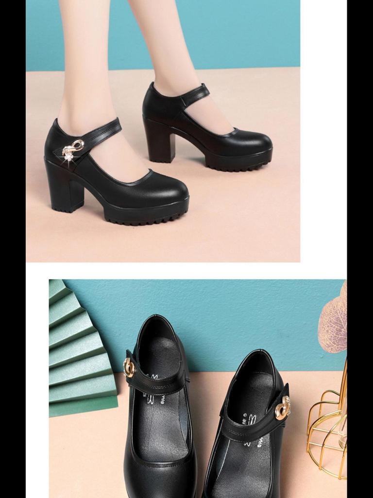 Кожаные танцевальные туфли для мамы: Весна и лето, универсальный чонсам, туфли на толстом каблуке с одной пряжкой
