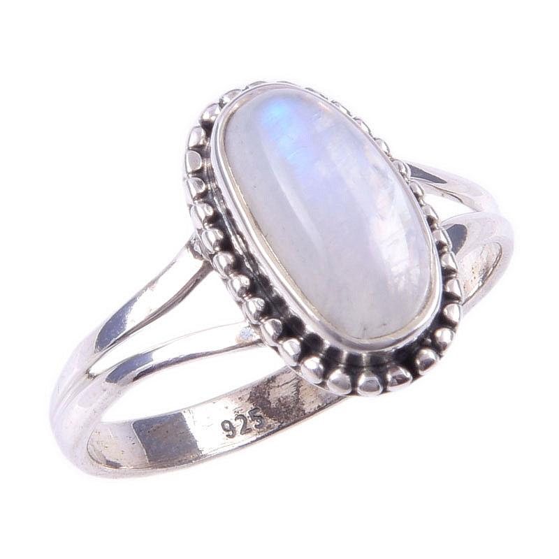 Natural Rainbow Moonstone Gemstone Handmade 925 Solid Silver Ring Size 9 W1K16