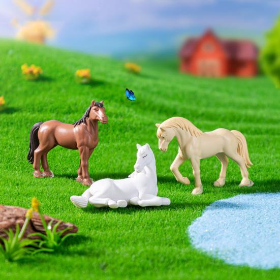 3 Pcs Horse Miniatures Mini Animal Figurines Tabletop Mini Horse Statues for DIY Fairy Garden Micro Landscape Decoration