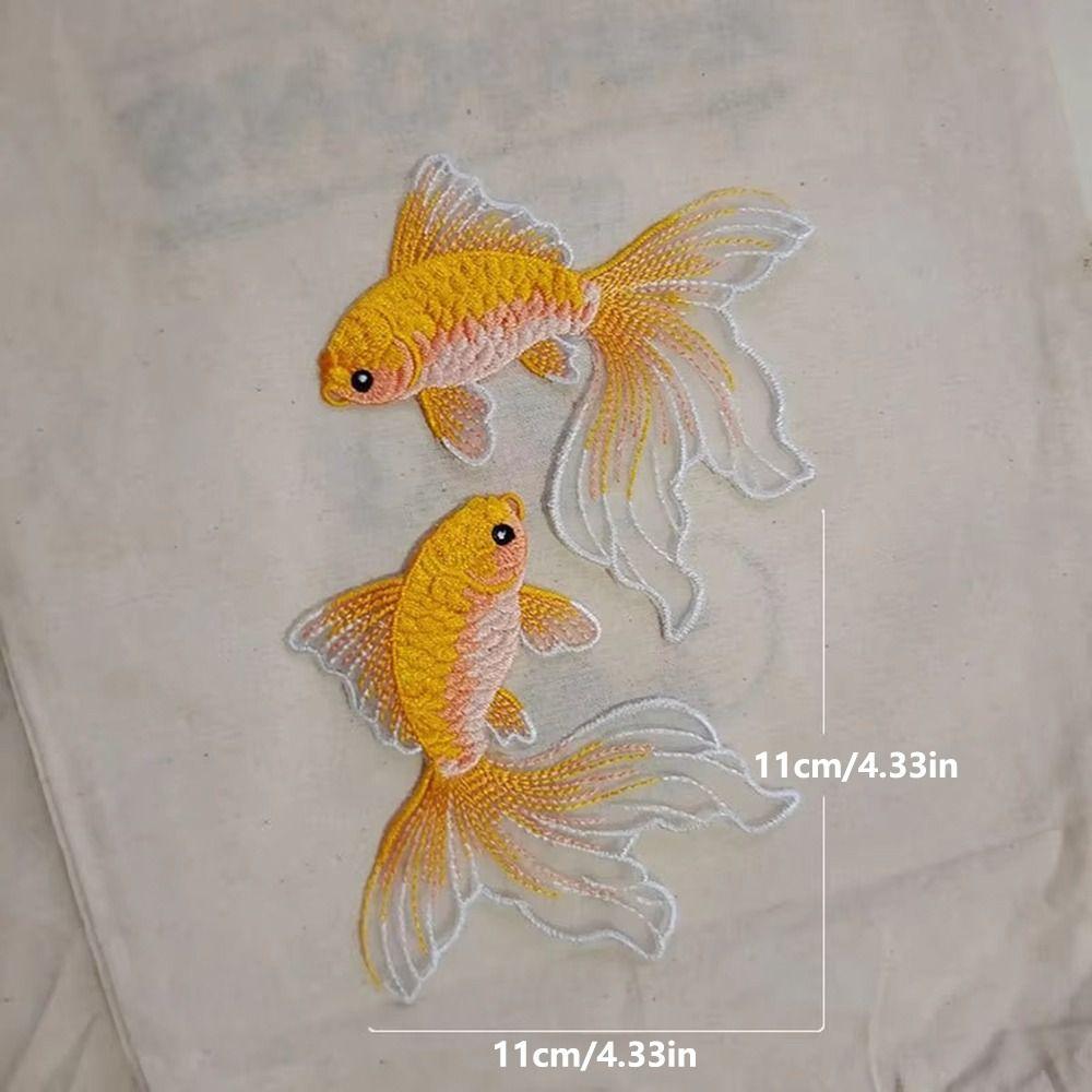 4PCS Multi-Color Goldfish Embroidery Patches Sew On Goldfish Patches Iron on Sticker Backpack Decor