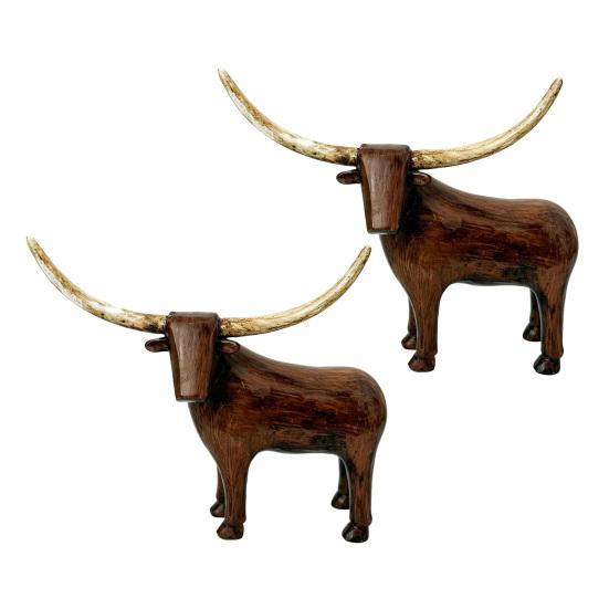 Neutral Retro Living Room Decor Vintage Longhorn Bull Sculpture, Rustic Farmhouse Animal Figurine, Western Style Pastoral Shelf Display Decorative