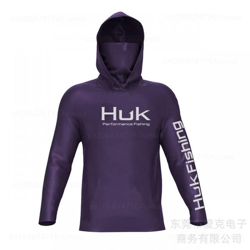 Mens Quick-Dry Hooded Long Sleeve Fishing Shirt With Face Cover UV Protection Outdoor Sportswear Cycling Hiking