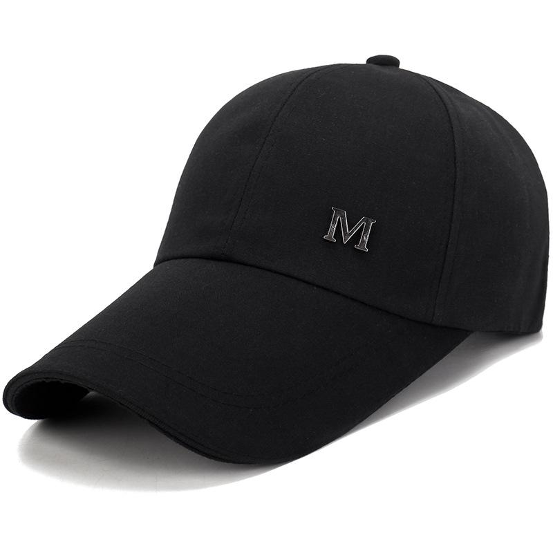 Мужская и женская однотонная черная удлиненная кепка Snapback с буквой M, бейсбольная кепка, уличная летняя солнцезащитная кепка с защитой от ультрафиолета, рыболовная кепка