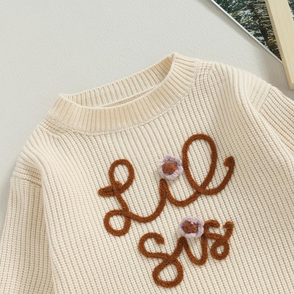 Baby Girl Fall Romper Long Sleeve Letter Embroidery Round Neck Knit Bodysuit Newborn Sweater