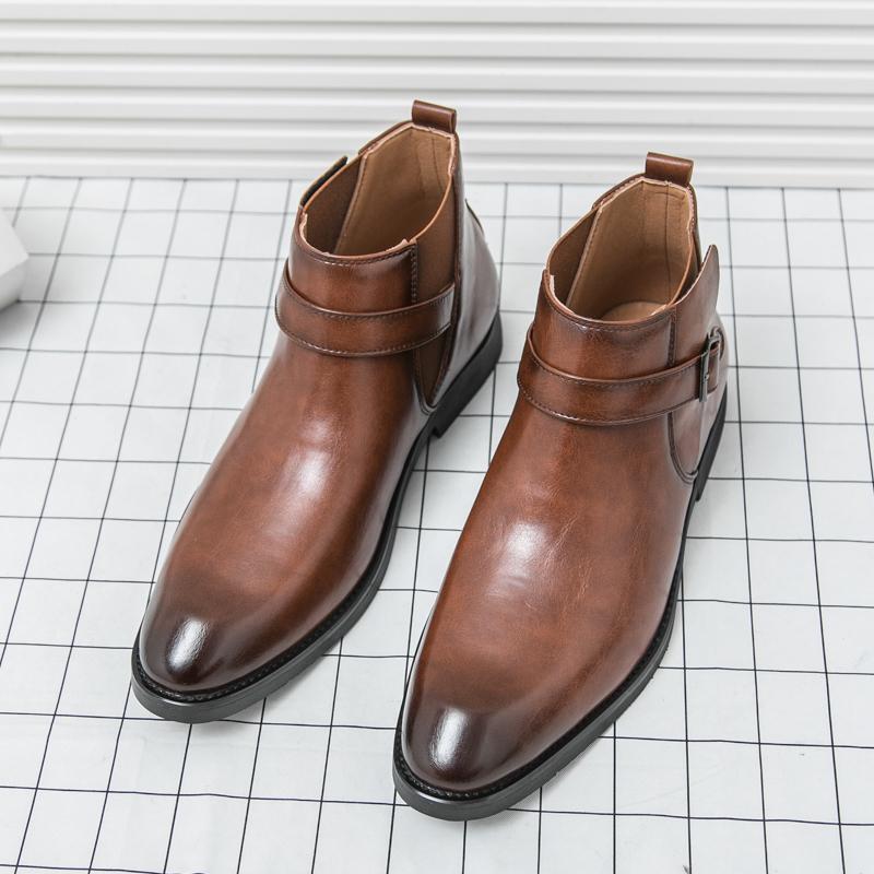 Мужские деловые ботинки челси из натуральной кожи 2024 года, модные ботинки с пряжкой, весна-осень, ботильоны для мужчин, комфорт, большие размеры 38-46