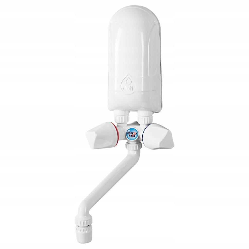Dafi instantaneous water heater with white tap 5.5 kW, above the sink
