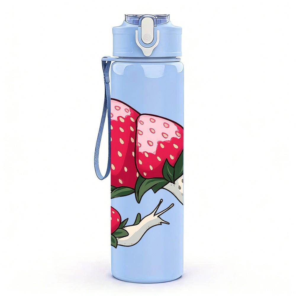 1PC Fresh Strawberry Pattern 750ml Color Plastic Sports Water Bottle Leakproof Flip Straw Lid Suitable for Sports Office Home Use