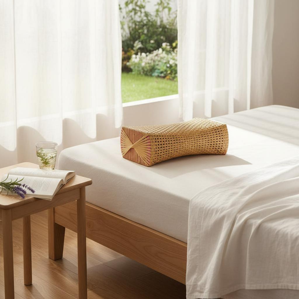 PE Rattan Summer Pillow Breathable Imitation Bamboo Weave Pillow Hard Headrest Easy to Clean Bedding Accessory for Steam Room