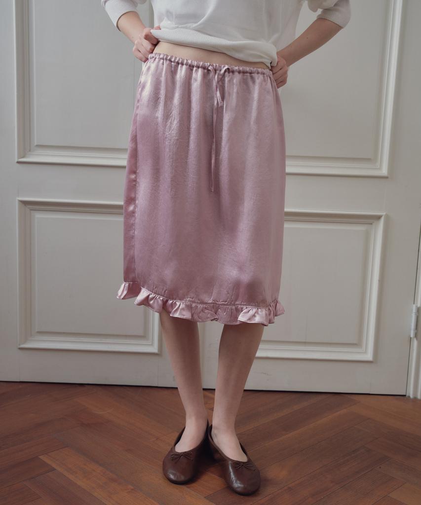 Cita Frill Detail Satin Midi Skirt_Cts630(Pink)