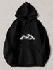 Black Pullover Hoodie with Geometric Triangle Mountain Print, Unisex Casual Sweatshirt with Kangaroo Pocket And Drawstring Hood Fo