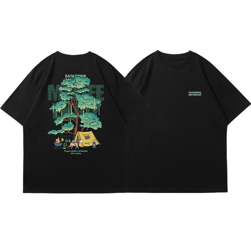New American Casual Summer Style Outdoor Trend Shortsleeved Allcotton Breathable Loosefitting Innerlayer Tshirt