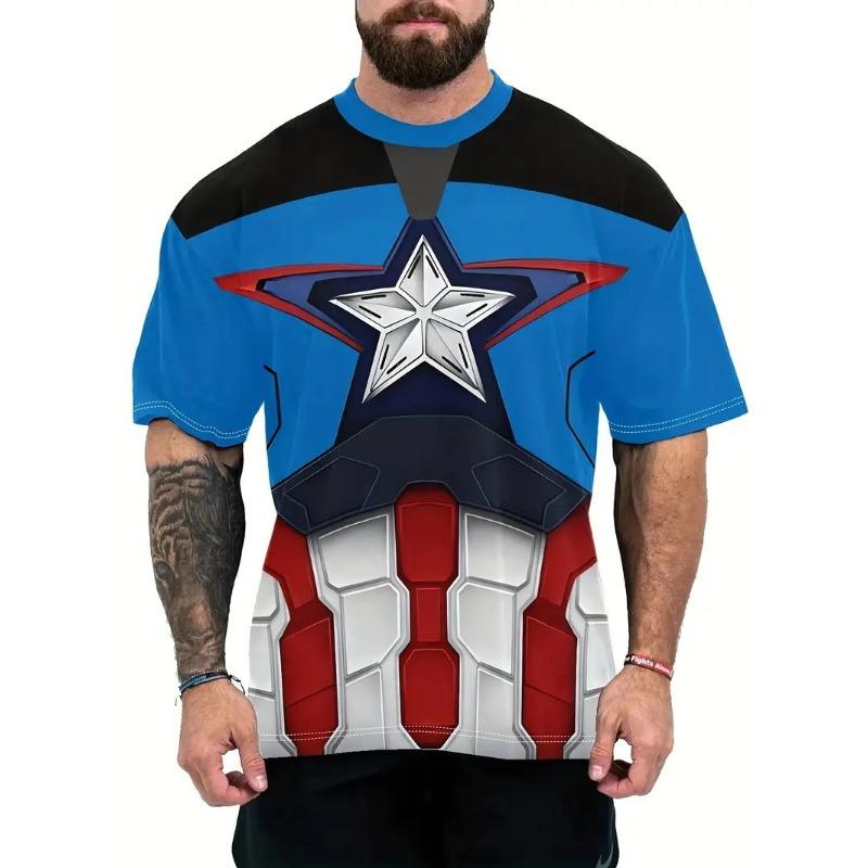 7XL Plus Size Летние модные повседневные спортивные мужские свободные футболки с круглым вырезом и принтом из двух частей с короткими рукавами