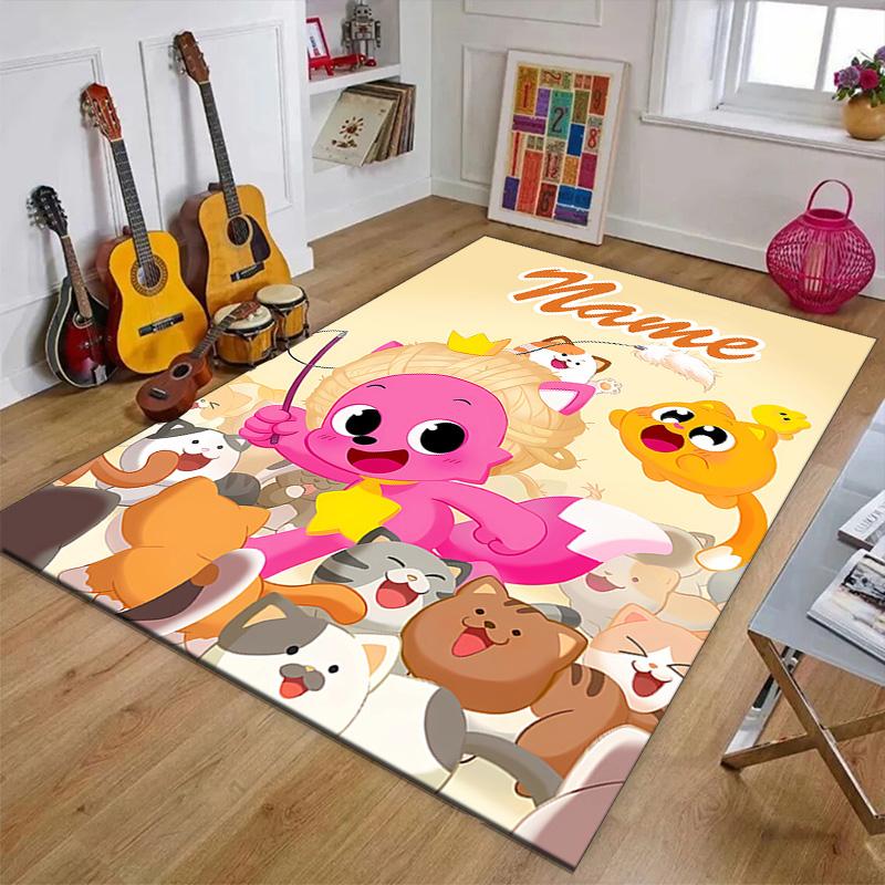 Custom Pinkfong Shark Mat Personalized Name, Polyester Washable Indoor Entryway Rug, Gift for Christmas, Easter, Thanksgiving Day