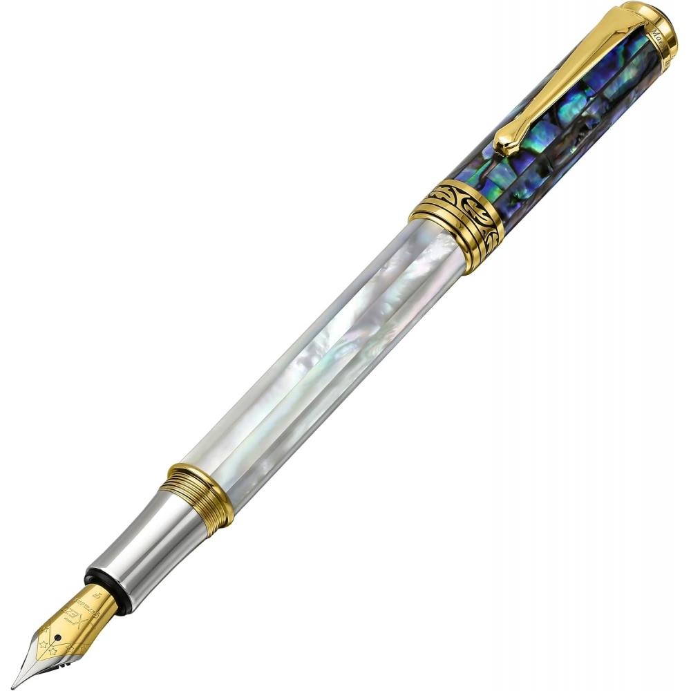 Xezo Fountain Fine Nib Rainbow White Mop Blue Paua 18k Pt Plated Serial Maestro