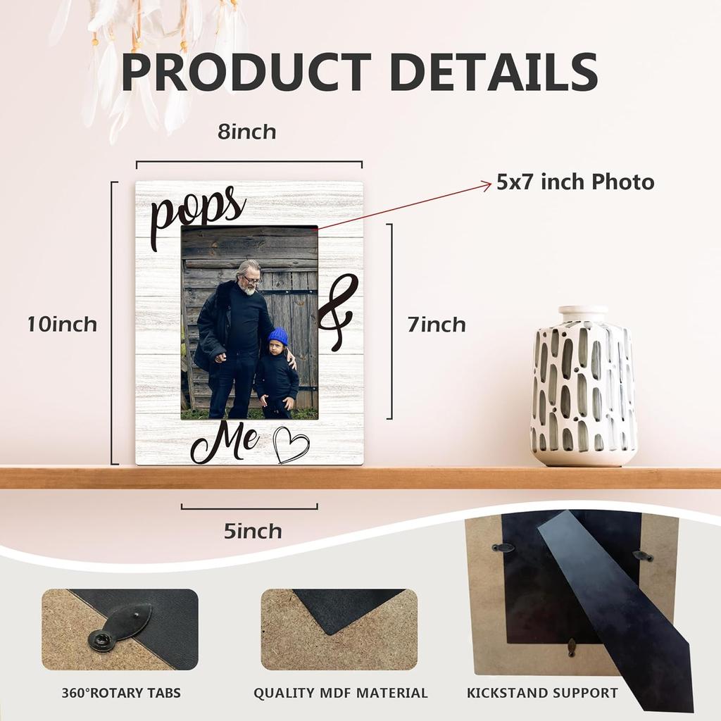 Fathers Day Pops Picture Frames - Grandpa Photo Frame, PopsGrandpa Gifts for Father's Day Birthday from Grandkids Grandchildren, Pops and Me Picture