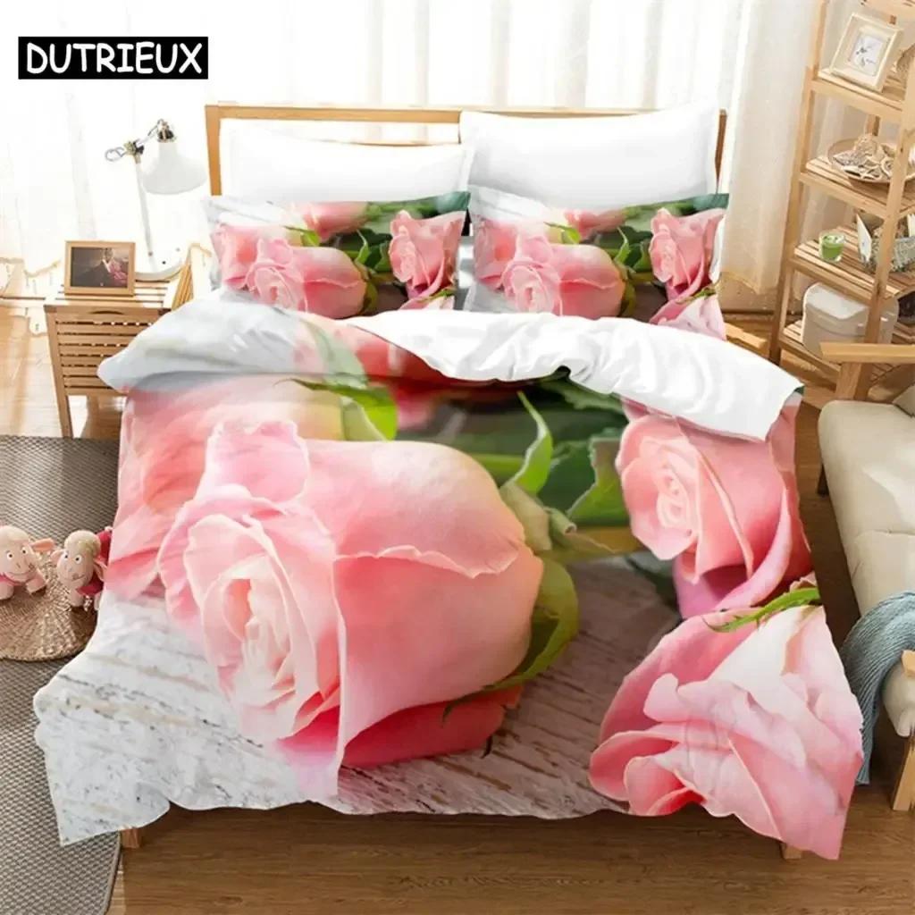 Pink Rose Queen Bedding Set Single Twin Double Queen King Cal King Size Bed Linen Set