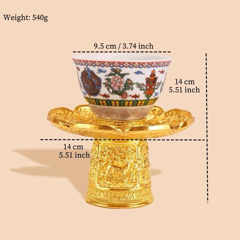 Серебряная буддийская высокая чаша из сплава, тантрическая чаша для святой воды, выгравированная восьмерка благоприятных символов из фарфора, тибетская настольная декоративная чаша