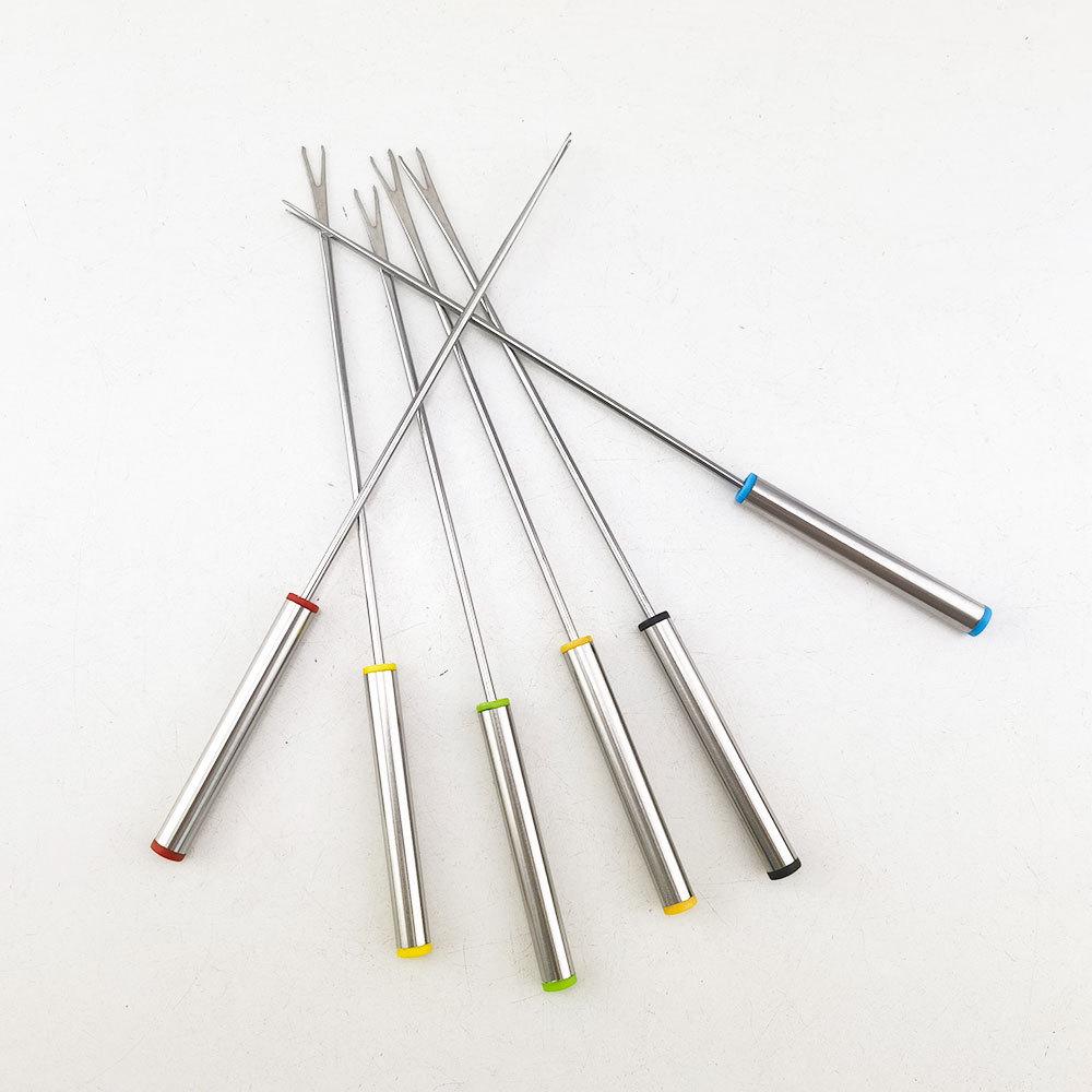 Stainless Steel 24CM Tube Handle Multi-Use Fork for BBQ, Hot Pot, Cheese, Chocolate, Fruit, and Cake