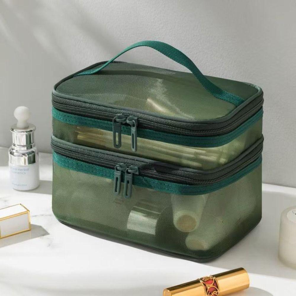 Multifunctional Transparent Mesh Travel Cosmetic Bag Storage 2/3 layer Toiletry Bag Large Capacity Makeup Case Cosmetic Storage