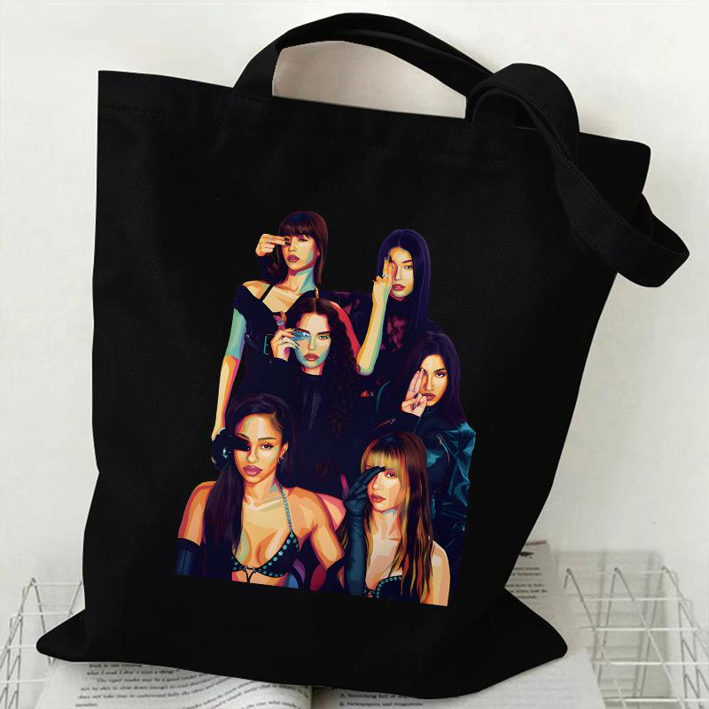 KATSEYE K-Pop Girl Group Print Canvas Tote Bag Retro Shopping Shoulder Bag Large Capacity Handbag for Daily Commute 60123-17