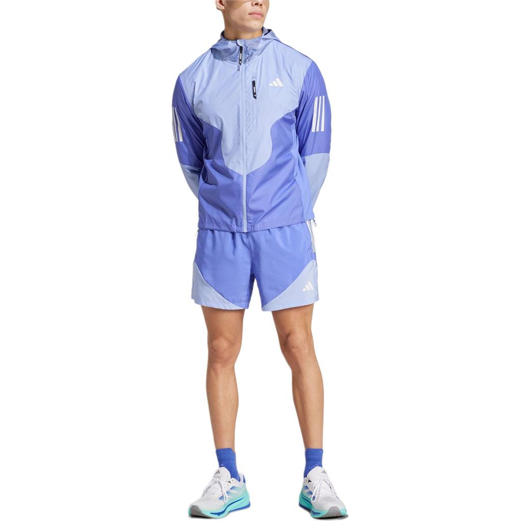 adidas Мужская куртка Aeroready Fw24 Own The Run Logo с капюшоном и длинным рукавом, облегающая, светло-голубая IV7672