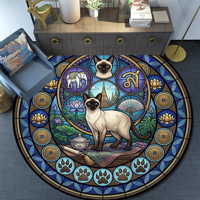 Siamese Cat Glass Round Area Rug Under Office Chairs Bedroom Living Room Home Decor